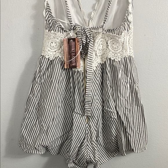 Sage Black and White Striped Lace Trim Romper - Picture 6 of 13